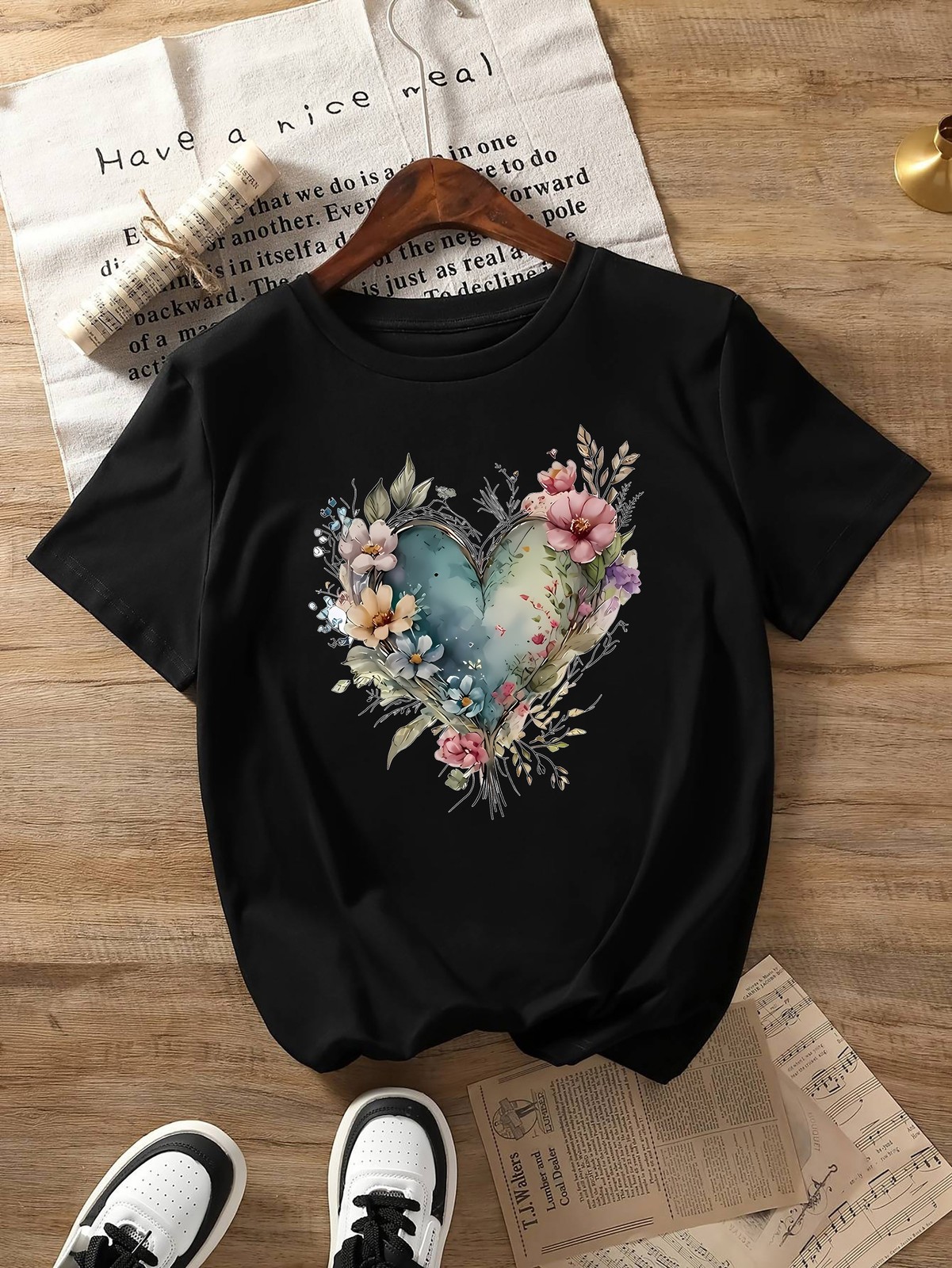 Women Love Print T-shirt Short Sleeve Crew Neck Casual Top Summer Women’s Shirt√