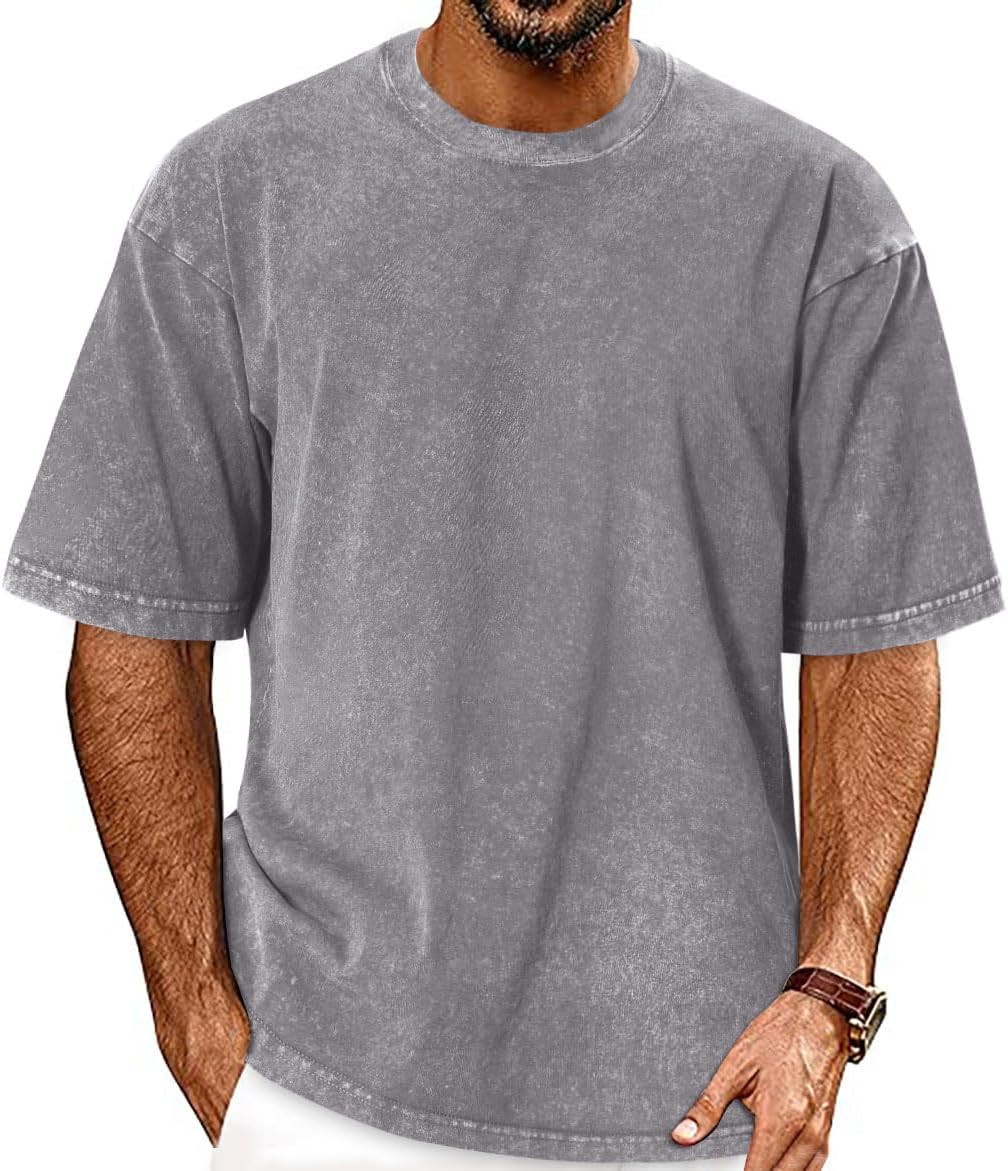 Oversized Tshirt for Men Short Sleeve Vintage Washed Cotton Basic Loose Tee 2026