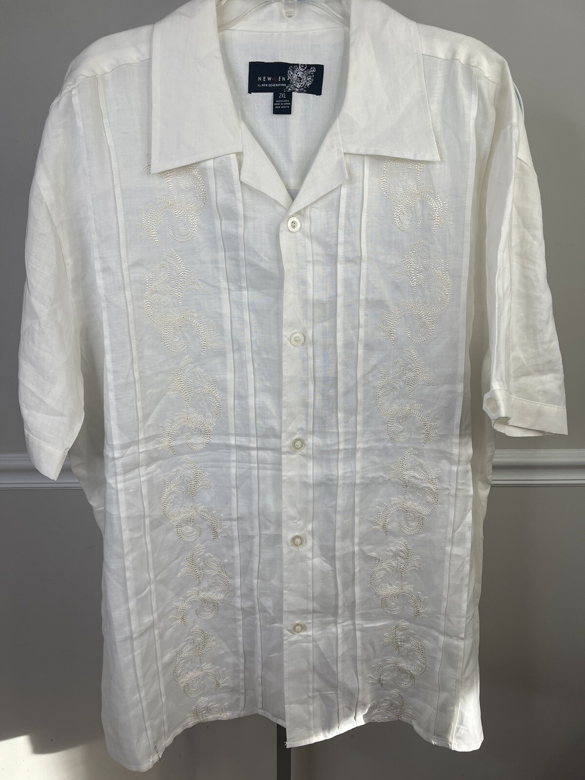 NEW GENERATION Men’s 100% Linen Short Sleeve Shirt 2 XL Ivory Beach Wedding