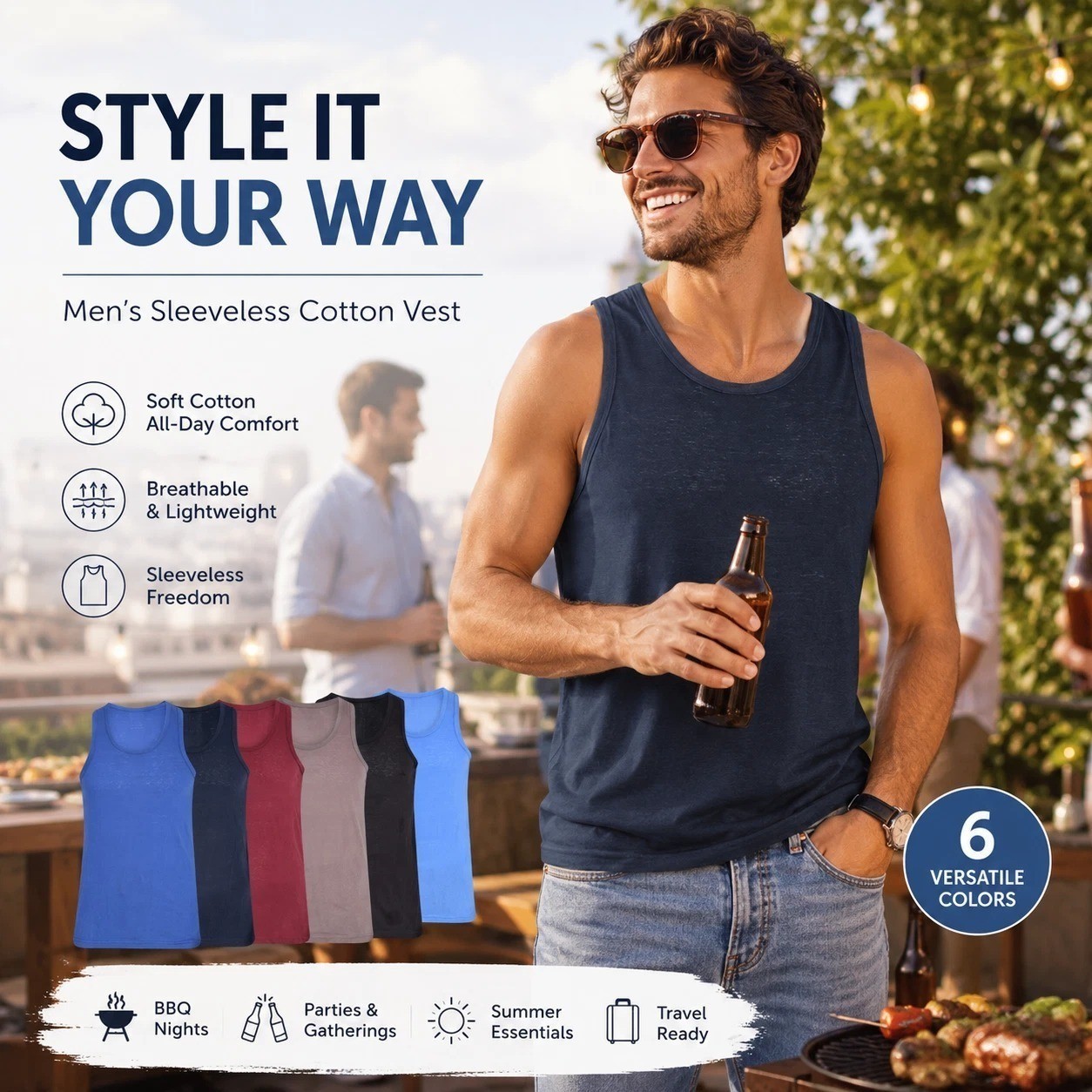 3 6 12 Pack Men’s Vest Tops 100% Cotton Plain Classic Summer Training Gym Tank