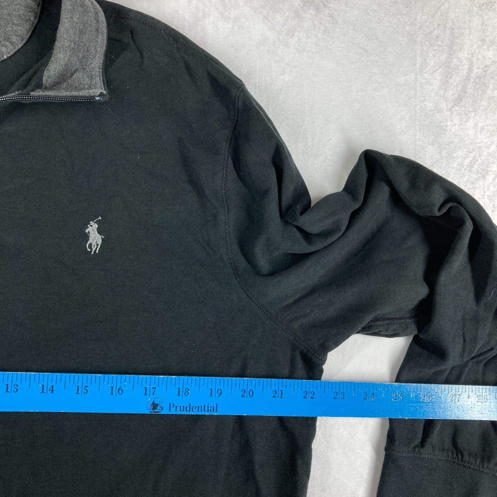Polo Ralph Lauren Mens Large Black 1/4 Zip Pullover Shirt Gray Pony