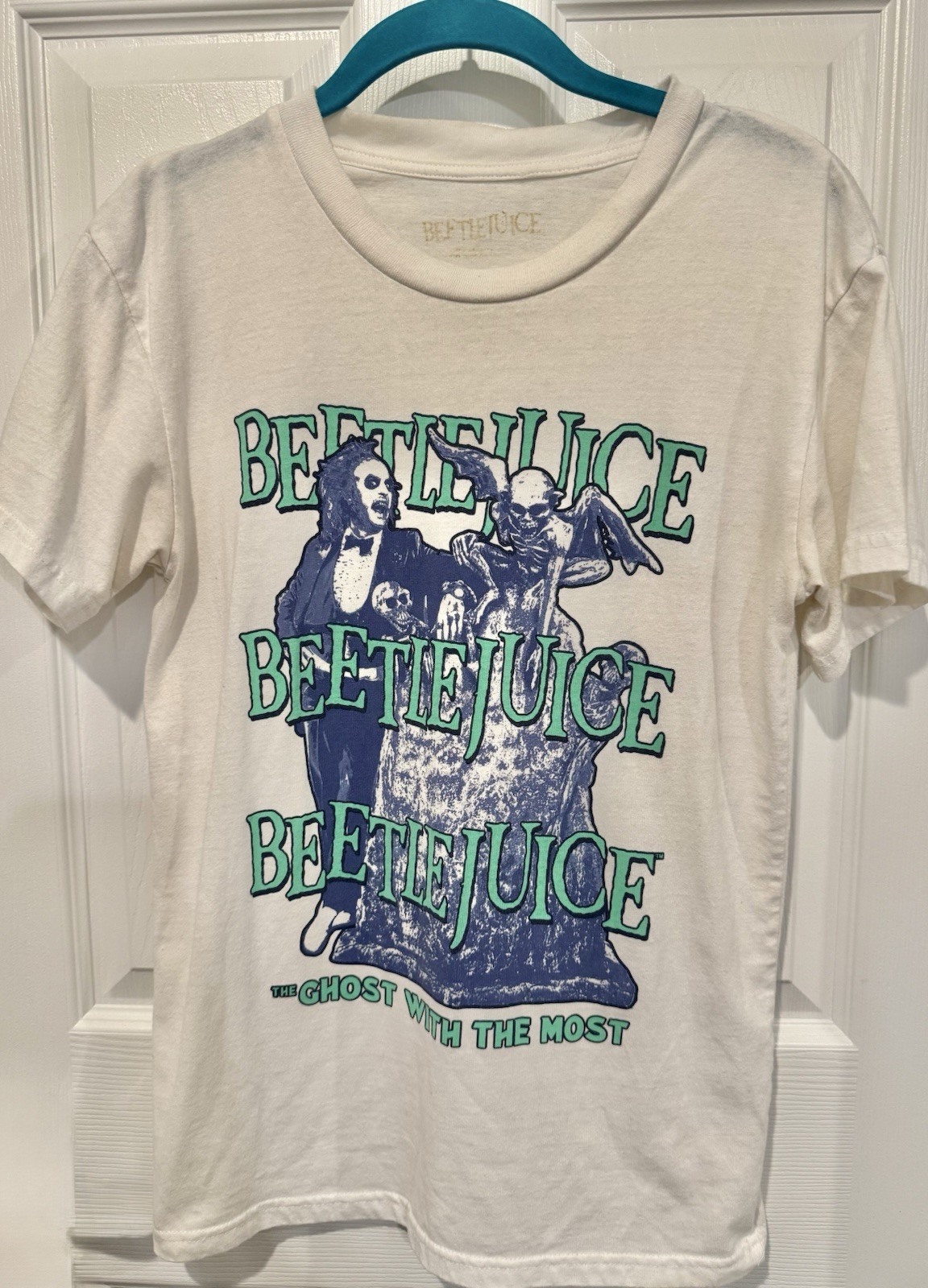 Beetlejuice “The Ghost With The Most” Graphic Tee White Unisex Adults Size S
