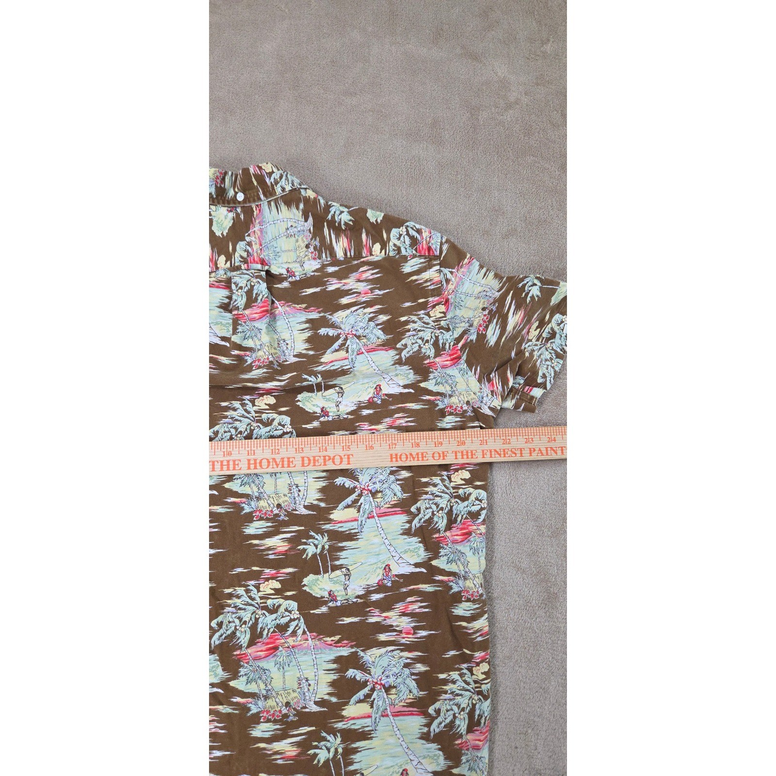 Polo ralph lauren Hawaiian shirt men M Brown tropical pleated Button down EUC