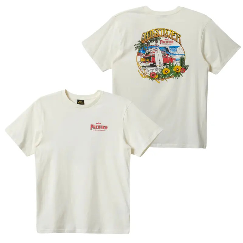Quiksilver Pacifico T-Shirt, Featuring Vintage Surf Van and Tropical Beach Scene