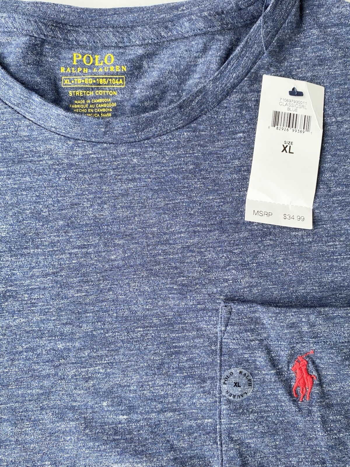 Polo By Ralph Lauren Pocketed Crew Neck Short Sleeve Shirt Men’s XL Navy Blue