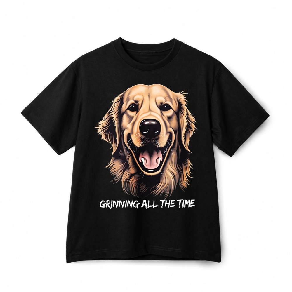 Golden Retriever Dog Grinning All The Time Casual Graphic Cotton T-Shirt Unisex