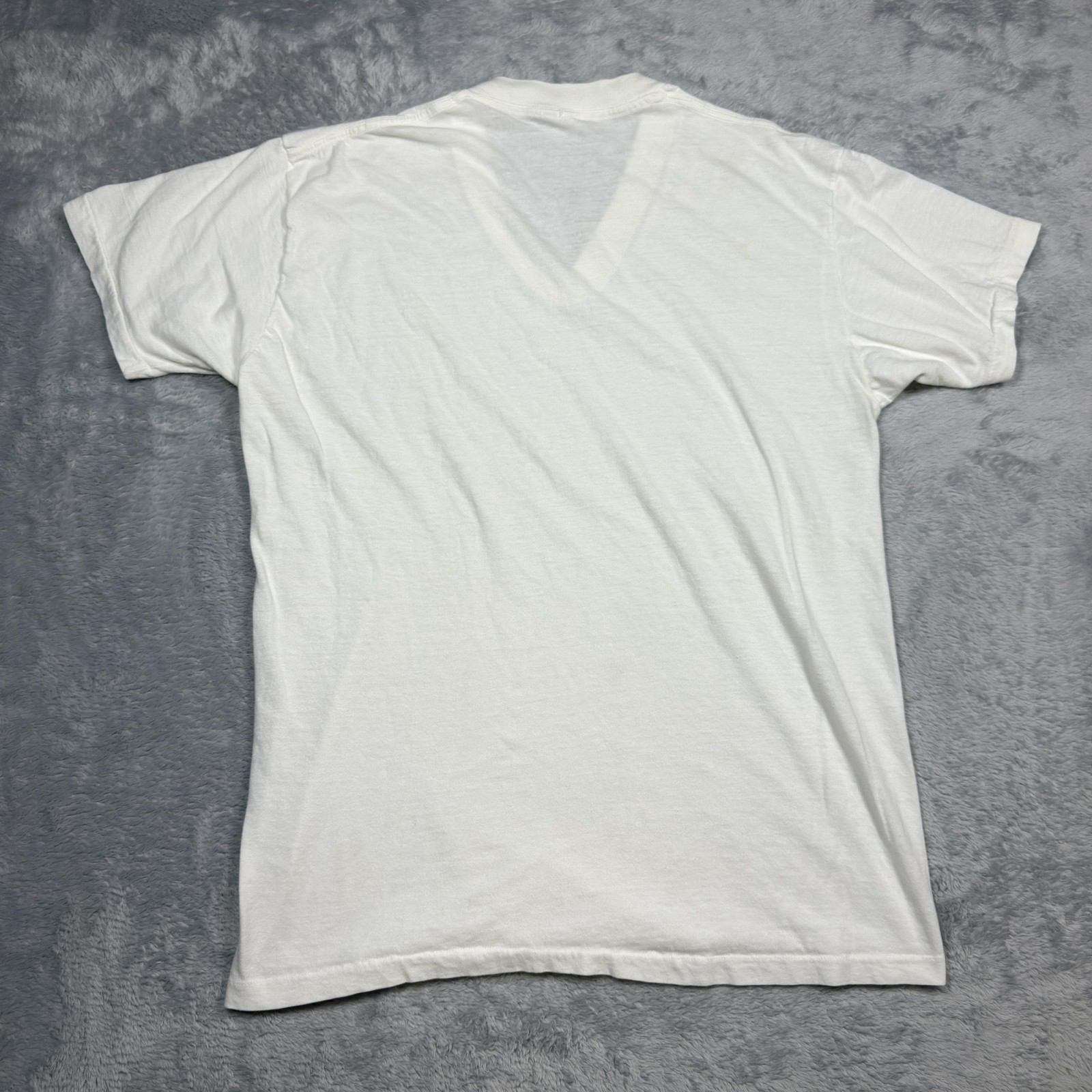 Vintage Sears Shirt Mens Large White V Neck Single Stitch Thin Stained 80s