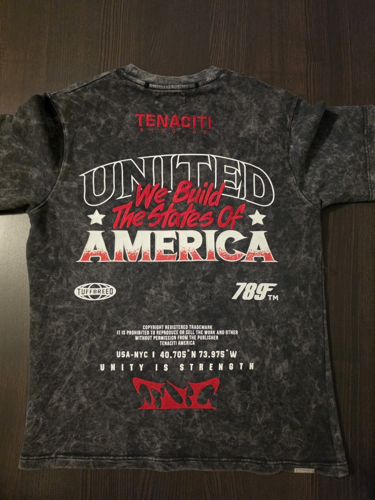 Tenaciti Black Acid Wash Embroidered T-Shirt America Logo Size Medium