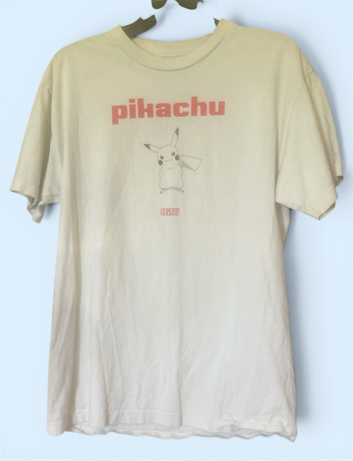 Pokémon Pikachu Raichu Pichu Beige Graphic Print Crew Neck Tee Shirt Unisex L