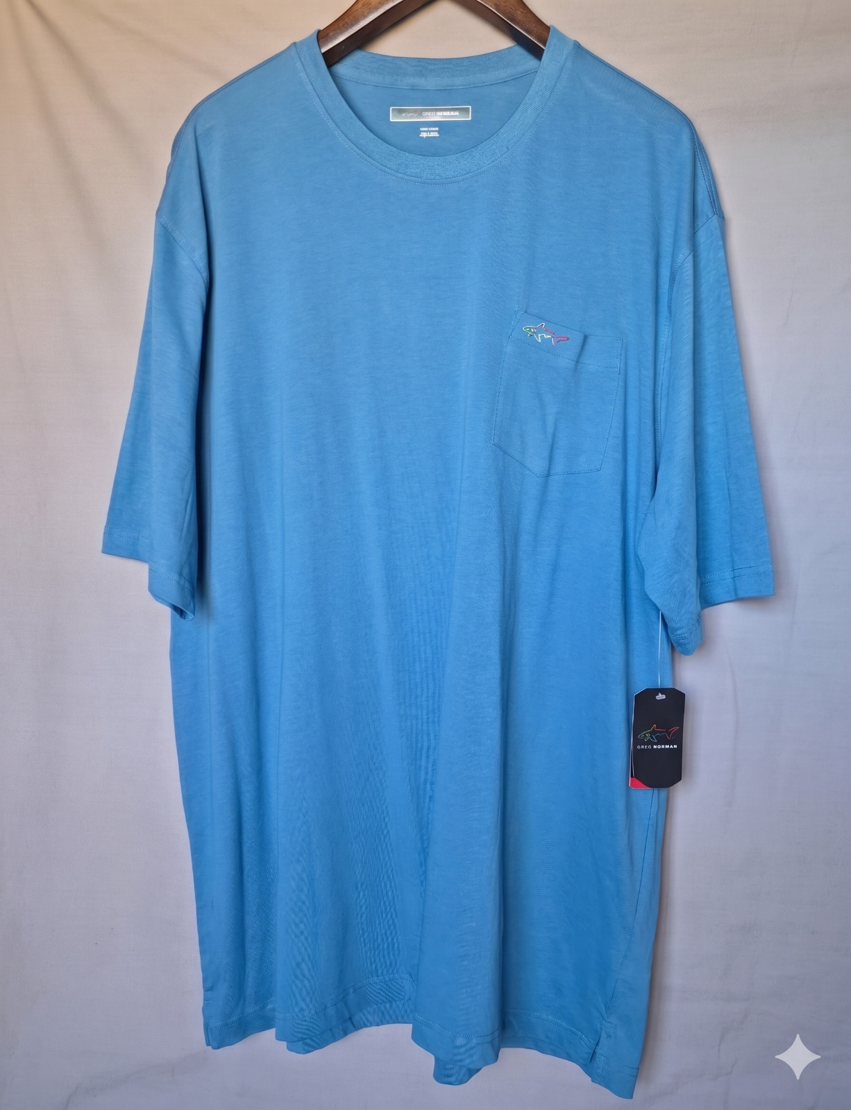 Men’s Greg Norman Pocket Short Sleeve Tee Shirt in Blue w/ Shark Logo SZ XXXL