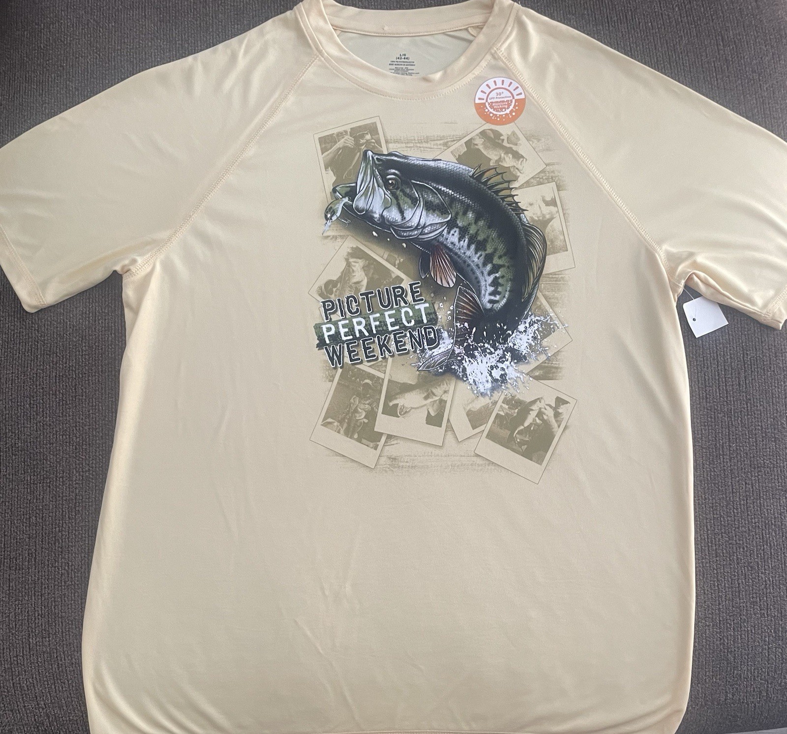 NWT Men’s Walmart Graphic Short Sleeve Fishing Tee Size L ~ Yellow Multi