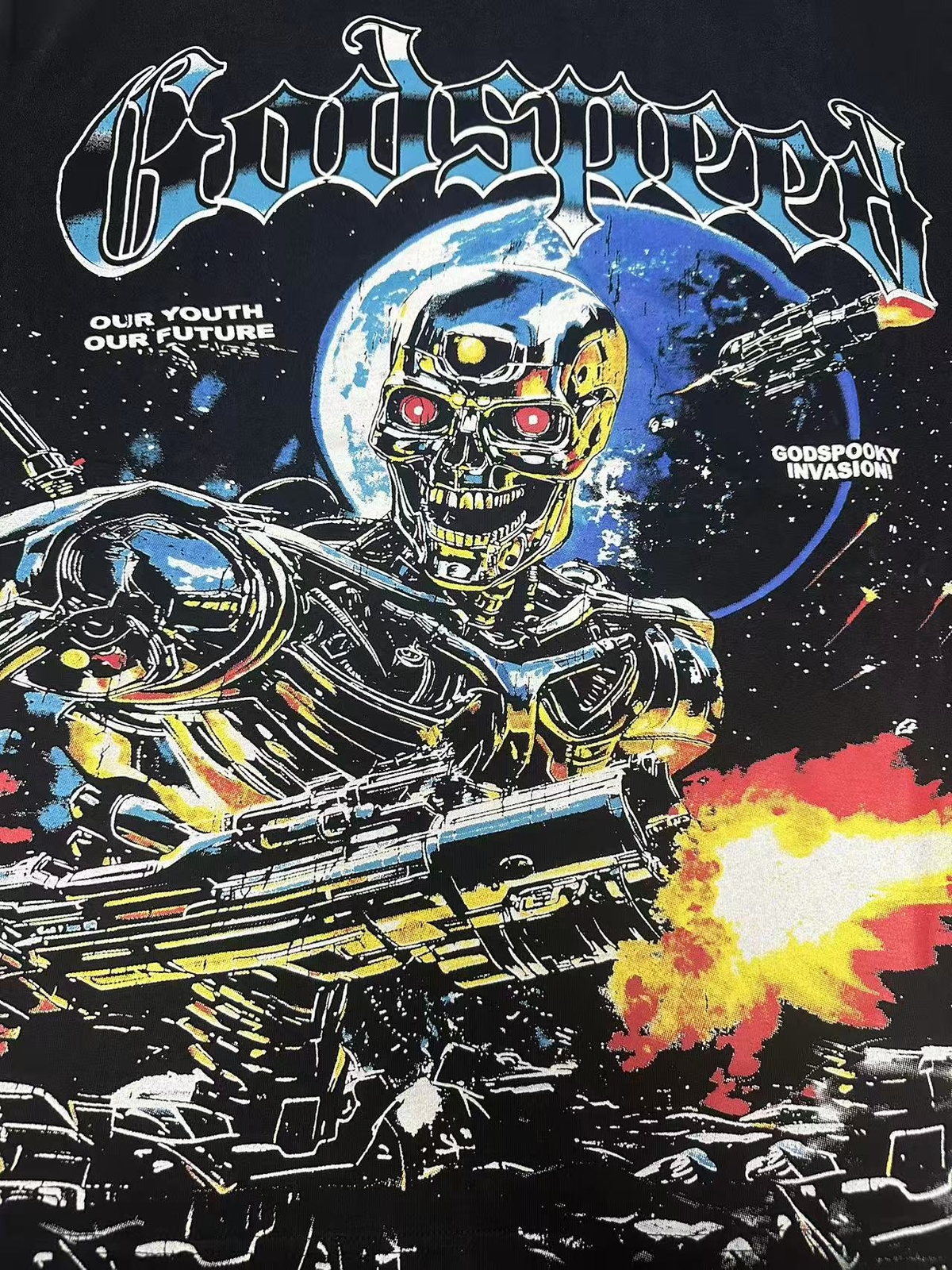 2025 NEW Godspeed Skeleton Space Warrior printing Tee Mens Cotton T-shirt