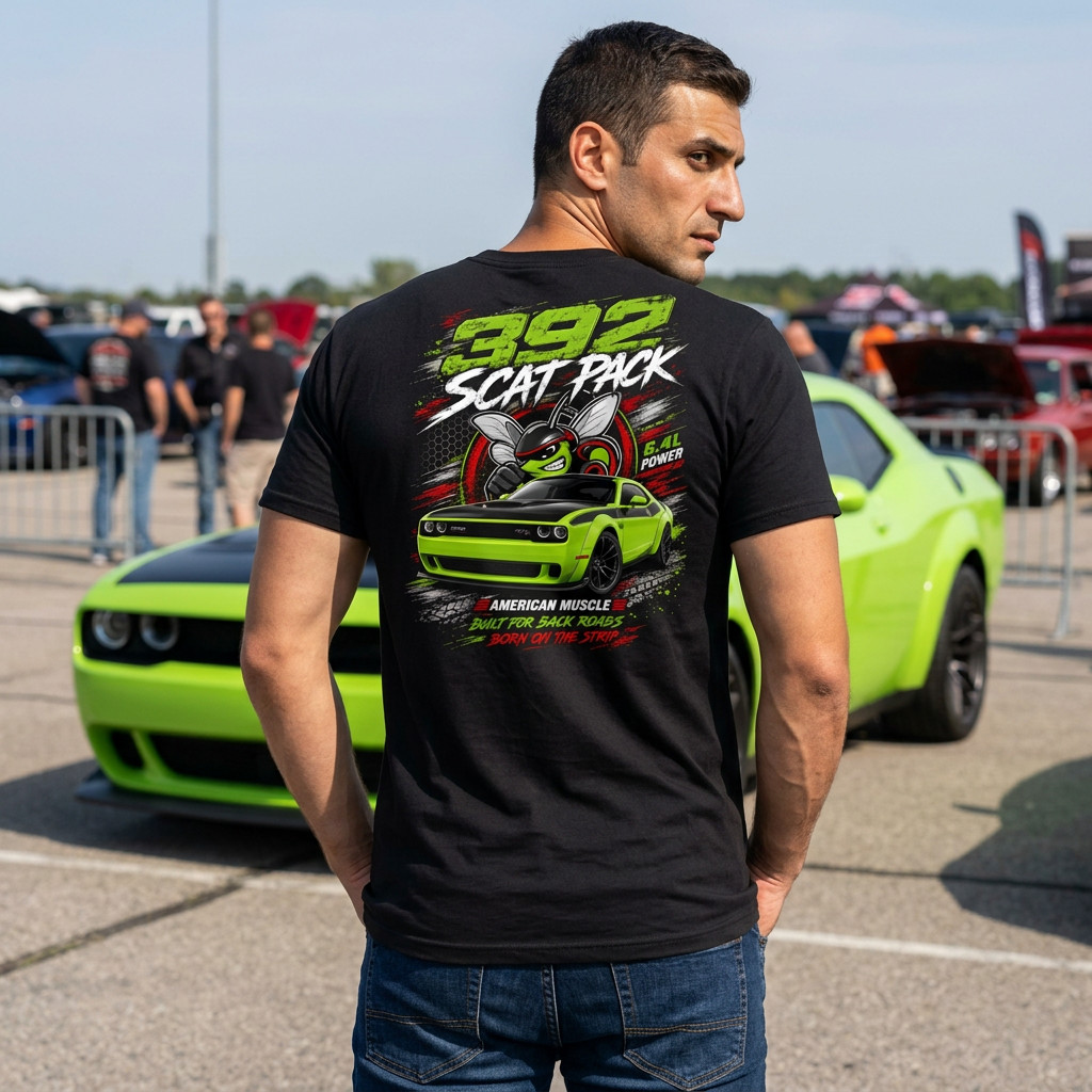 392 Scat Pack Challenger | American Muscle Car | Sublime Green Widebody T-Shirt