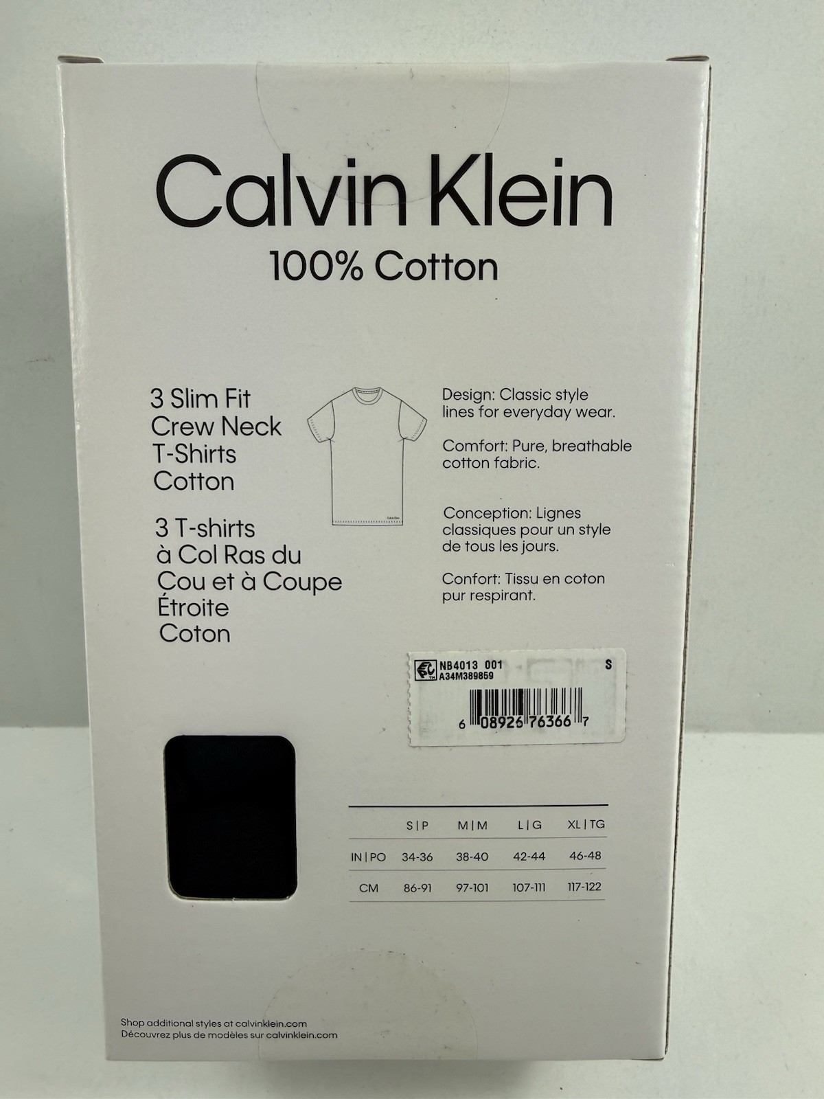3 pack Calvin Klein Cotton Classics Slim Fit Crew Neck T-Shirts Black Small
