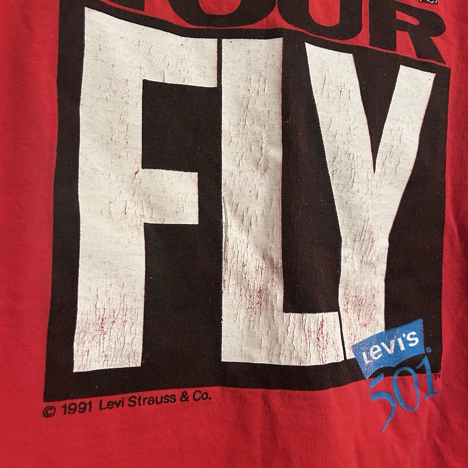Vintage 1991 Levi’s 501 Button Your Fly Graphic Single Stitch T-Shirt Size Large