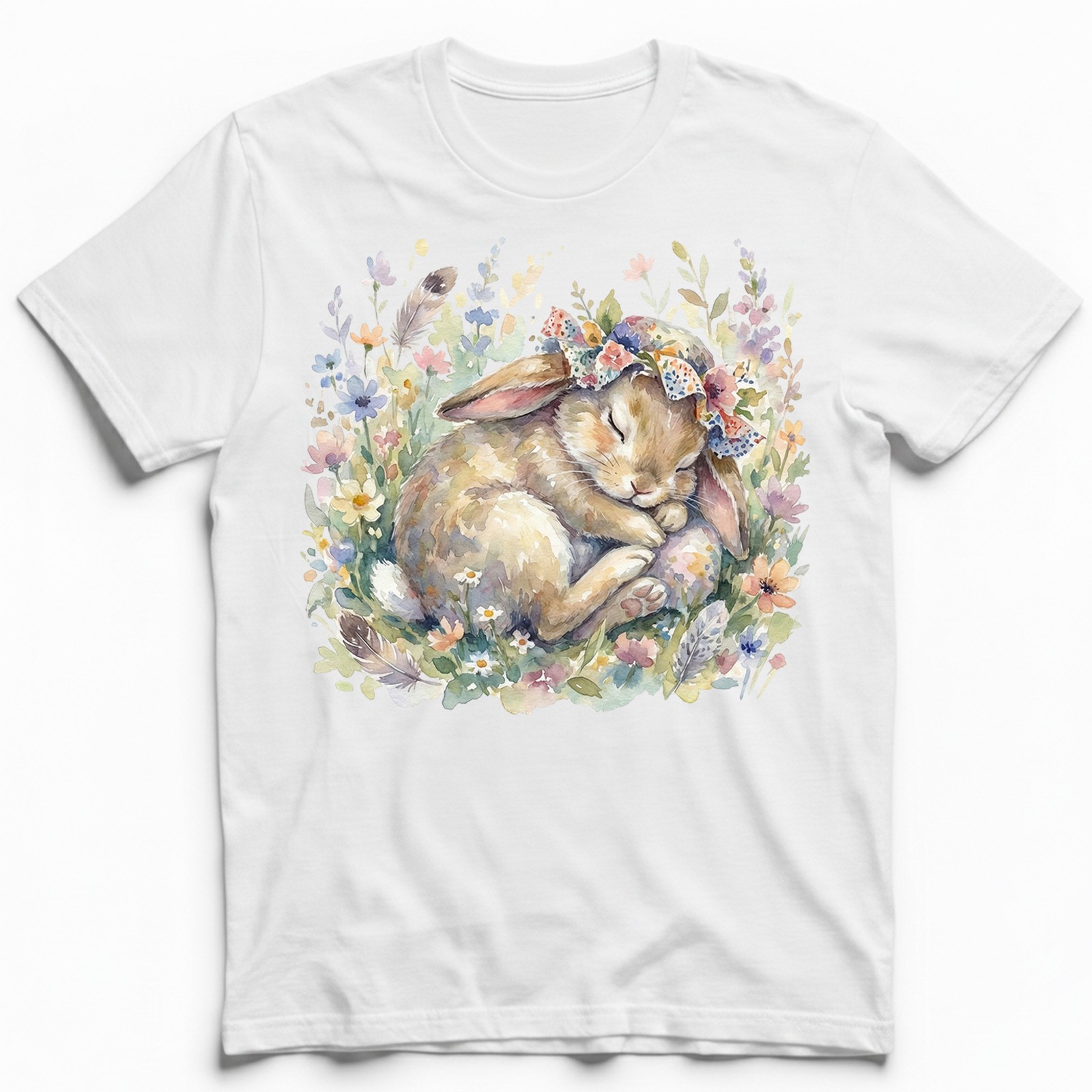 Cute Easter Bunny Floral Watercolor Spring T-Shirt Animal Pastel Holiday Tee