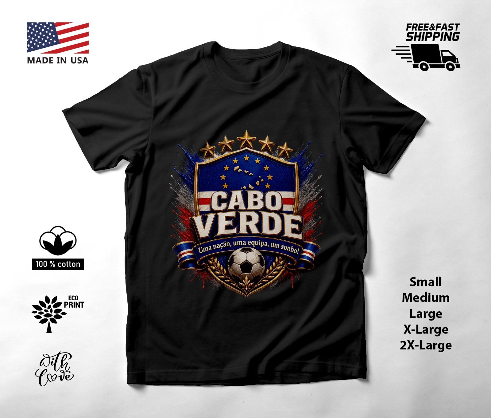 CAPE VERDE – NEW World Cup 2026 Football Soccer Fans Black T-Shirt Tee Shirt