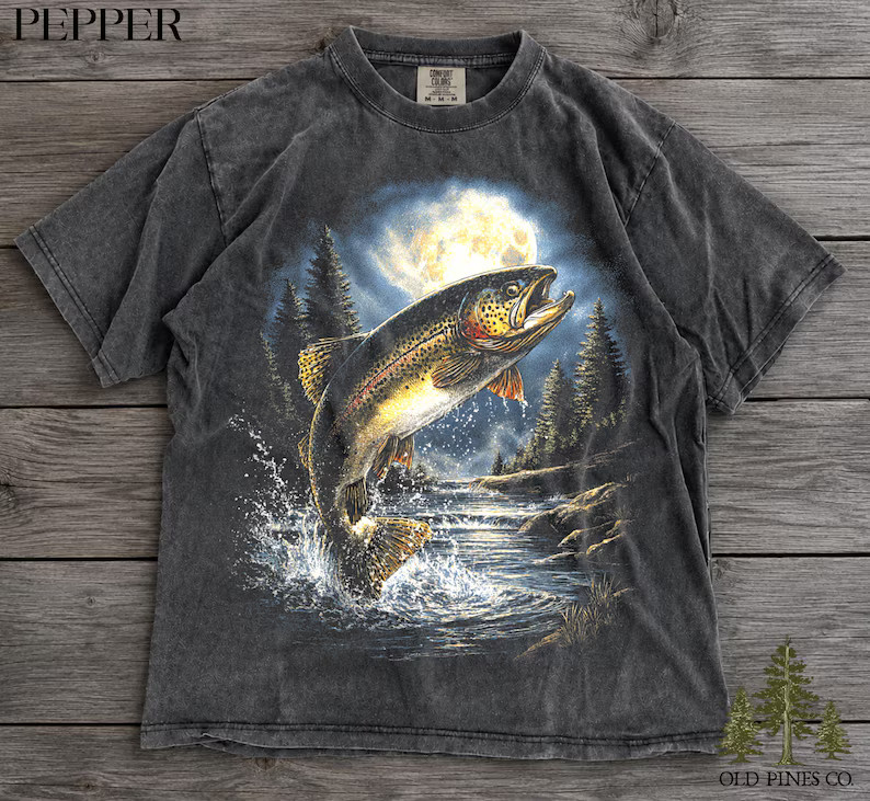 Rainbow Trout Moon Fishing Comfort Tee Angler Fisherman Gift