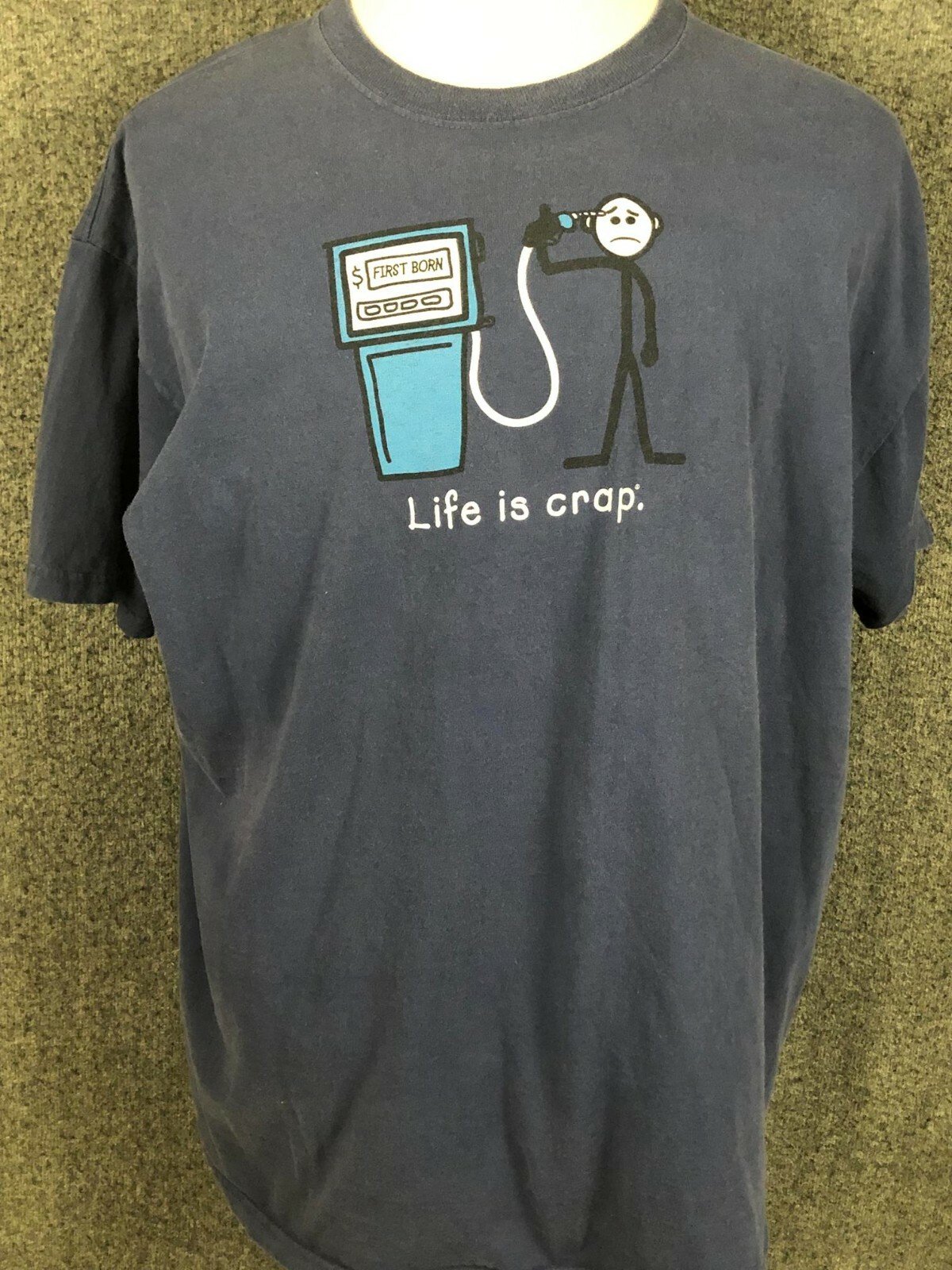 Life is Crap ‘First Born’ Blue Men’s Short Sleeve Graphic T-shirt XL