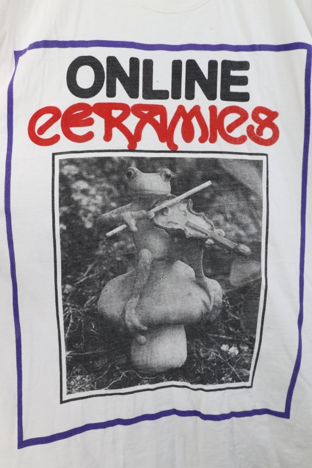 Online Ceramics Mens 2XL XXL Distressed Toad Violin Mushroom T-Shirt White USA