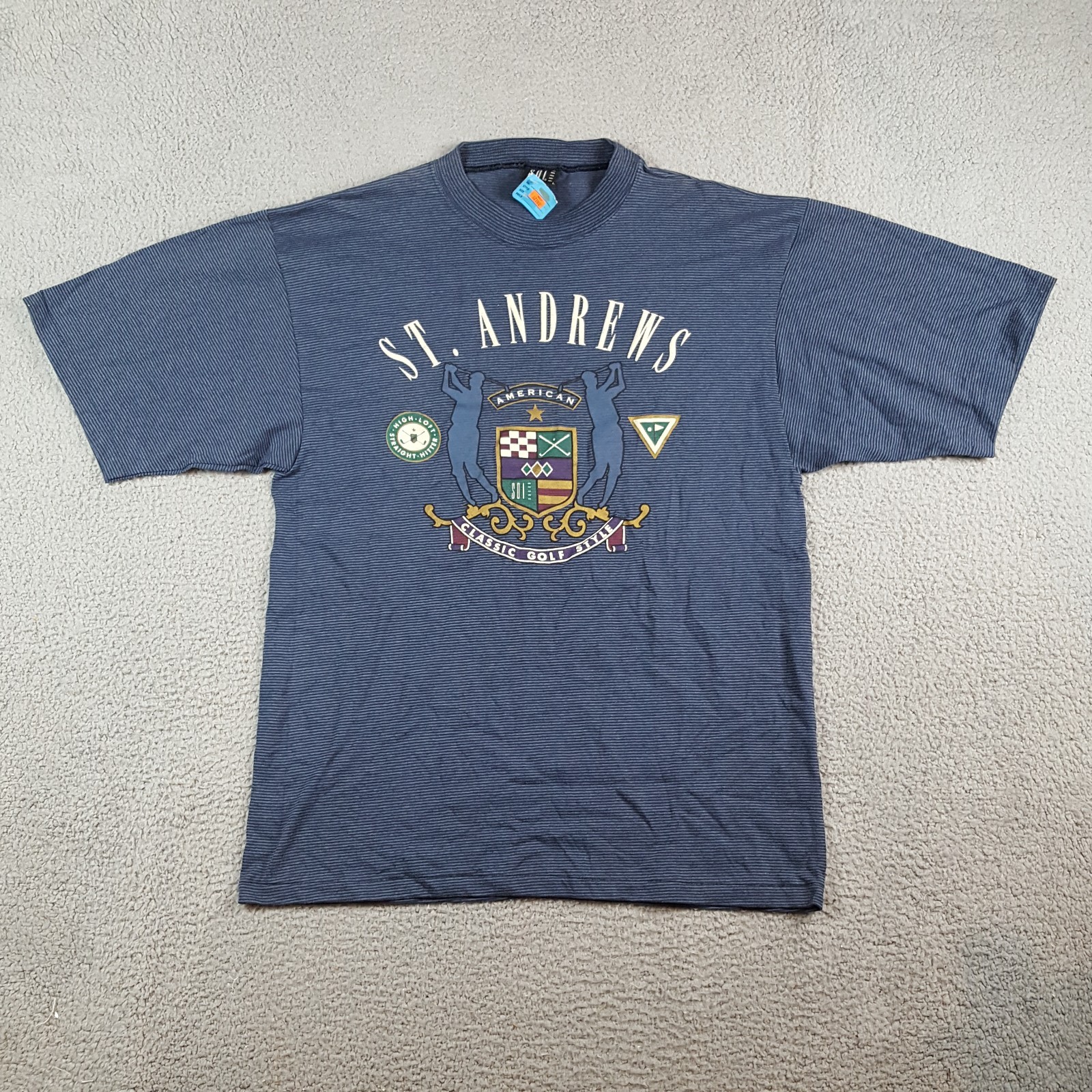 Vintage St Andrews Golf Preppy Striped Men’s Size Large Golfing Blue T Shirt