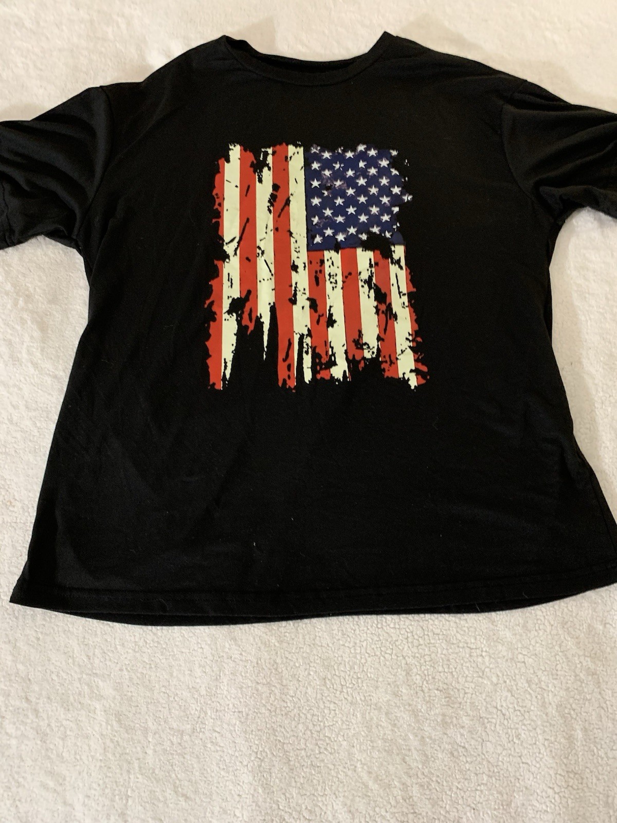 Distressed American Flag Graphic T-Shirt Black Red White Blue Medium Unbranded