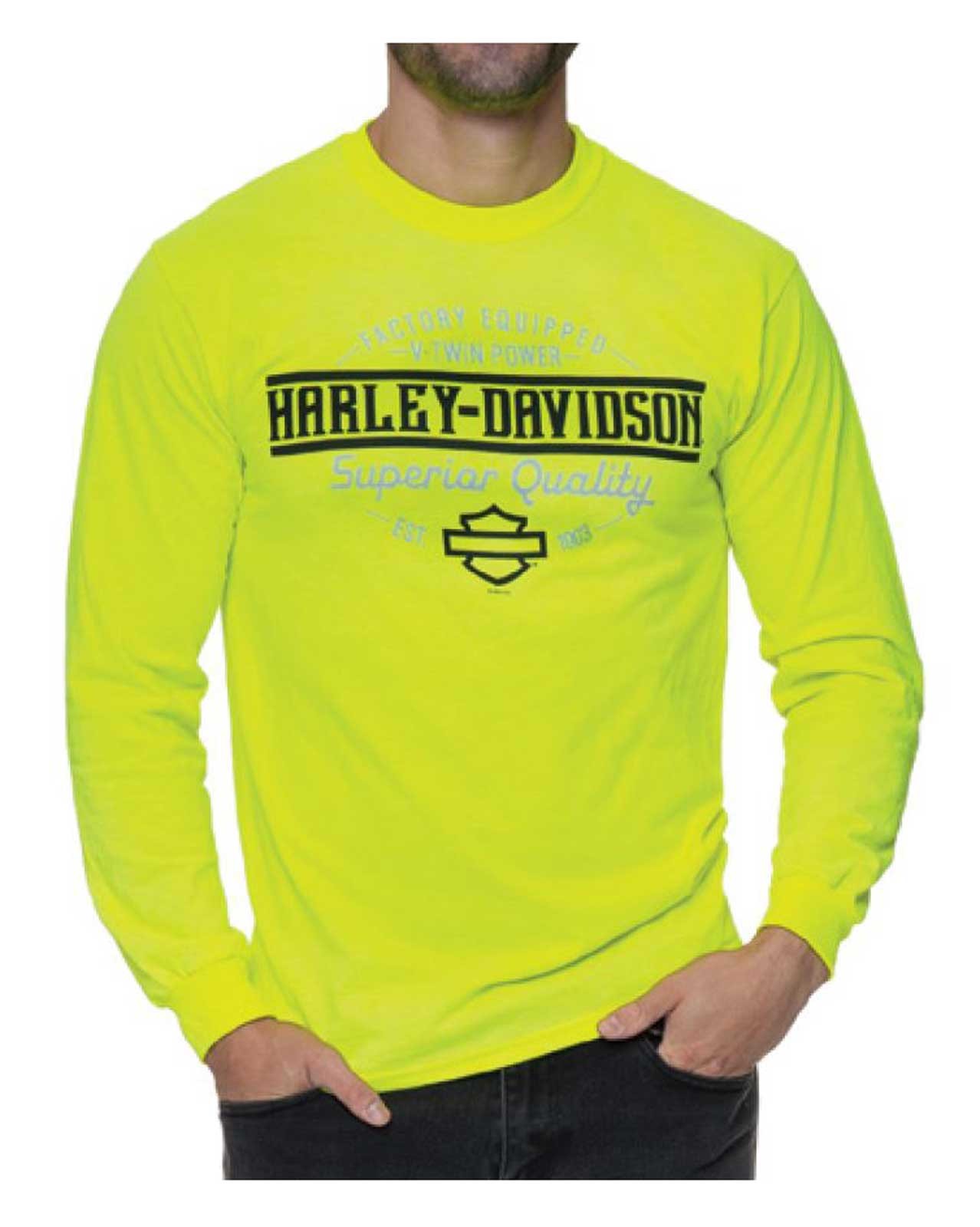 Harley-Davidson Men’s Definite Long Sleeve Poly-Blend Shirt, Safety Green