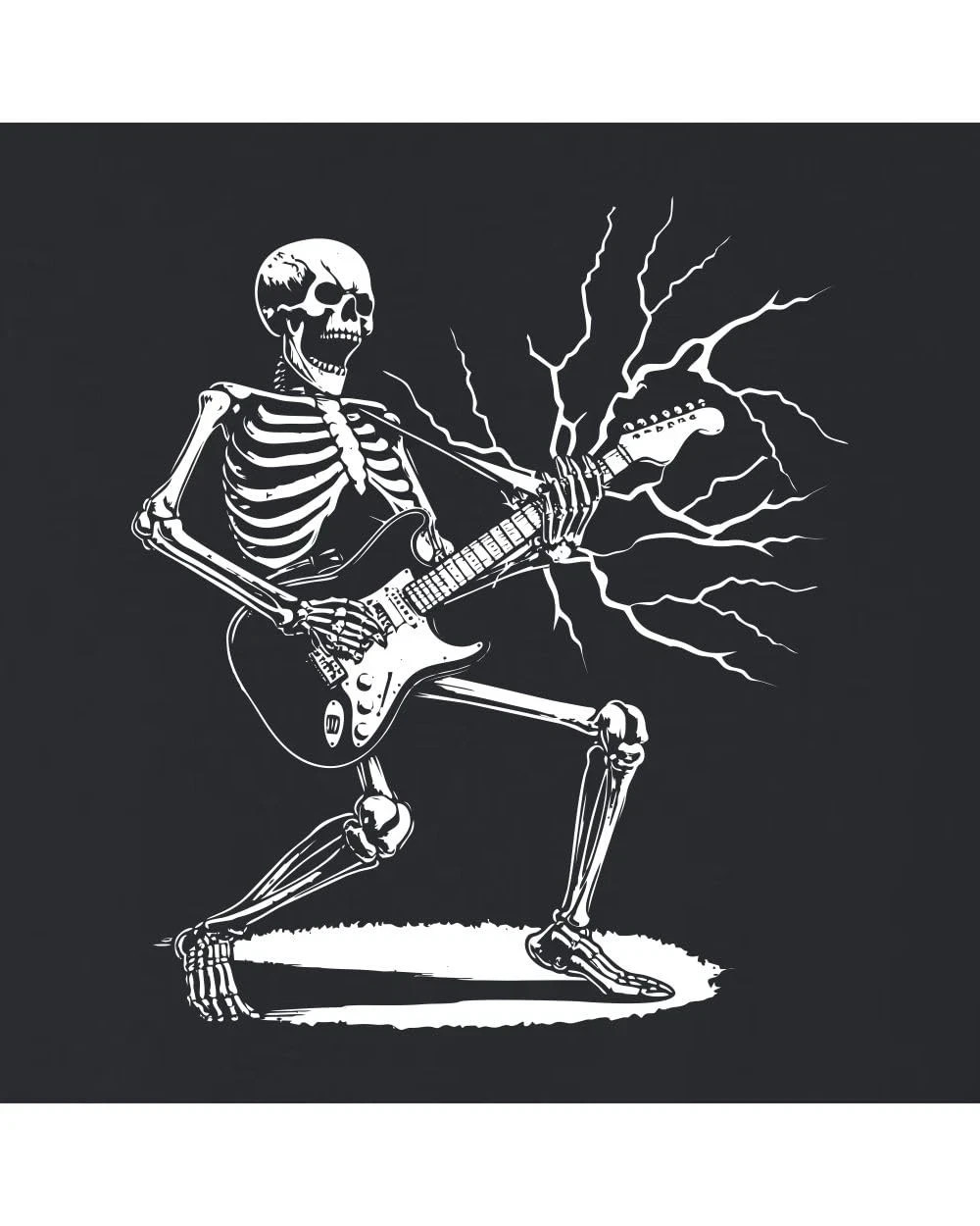 Black Mens Rock & Roll Skeleton Shredding Playing Guitar Band