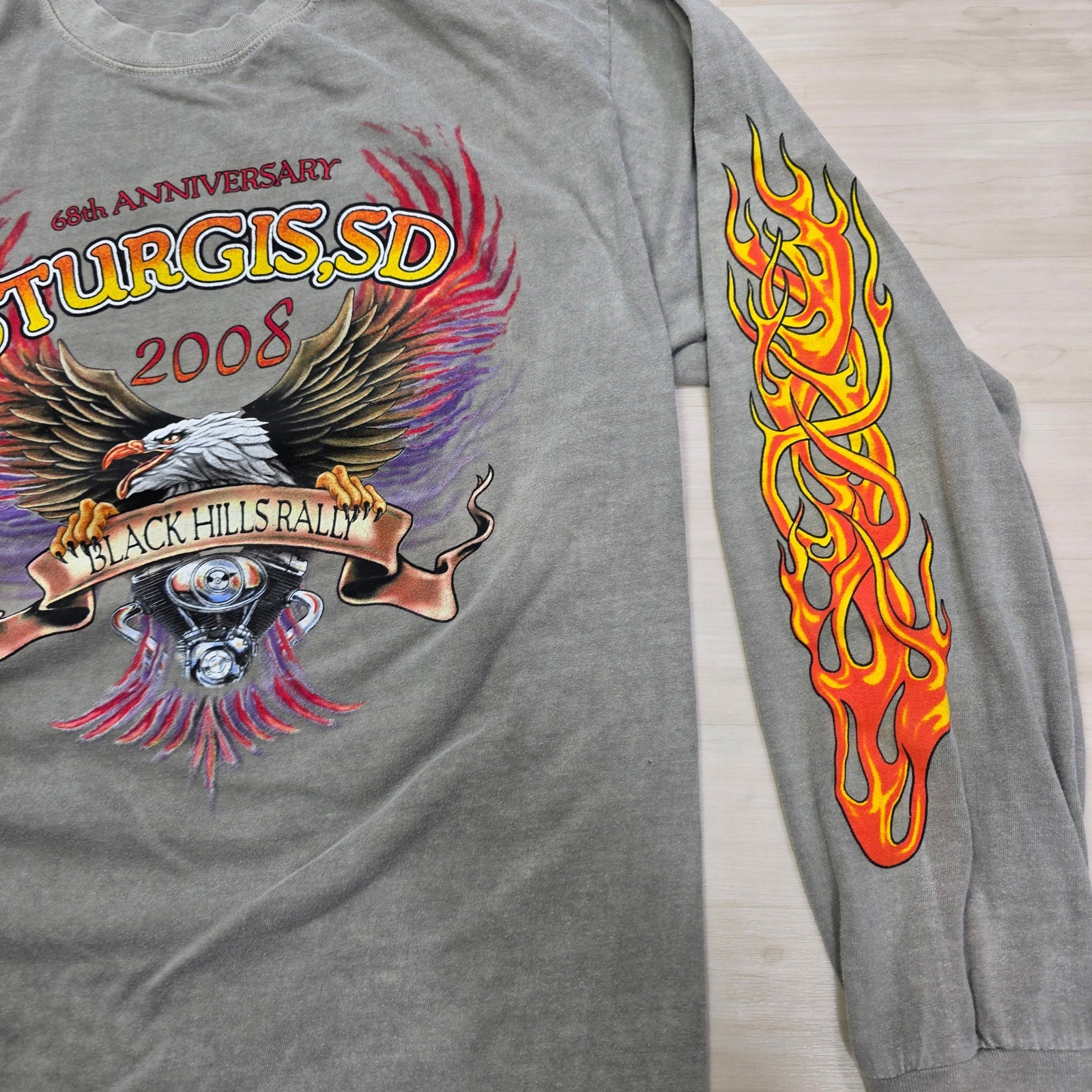 Basix Sturgis SD 2008 Black Hills Rally Flame Sleeve Eagle Size Medium