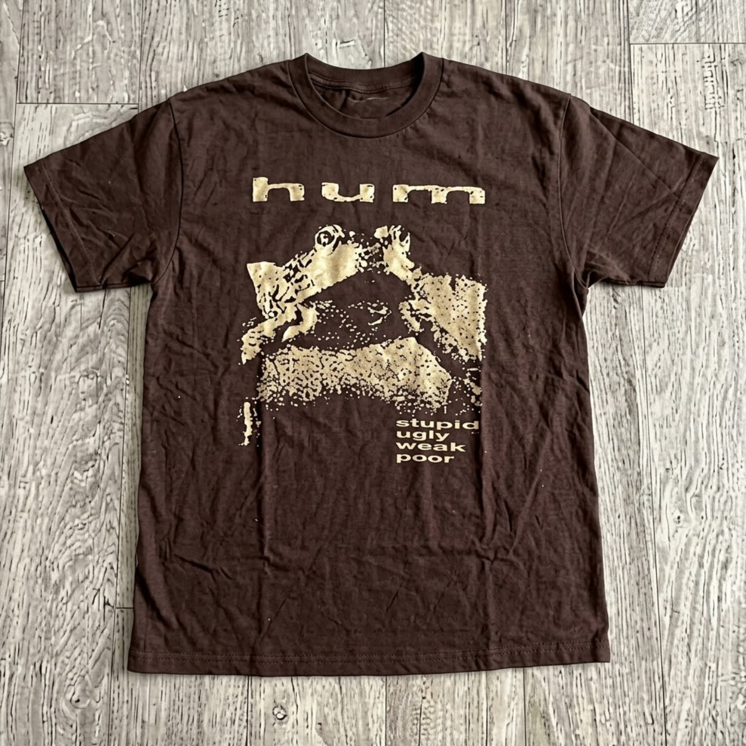 Hum Band Graphic T-Shirt Brown Frog Stupid Ugly Weak Poor Alt Rock Mens