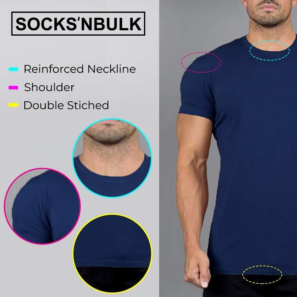 SOCKS’NBULK 6 Pack Bulk Mens Cotton Crew Neck Short Sleeve T-Shirts Mix Colors