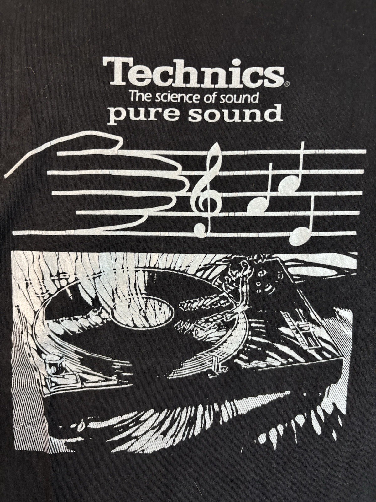 Vtg 80s Technics Science of Sound DJ Turntable Vinyl Black Silver T-Shirt XL HTF