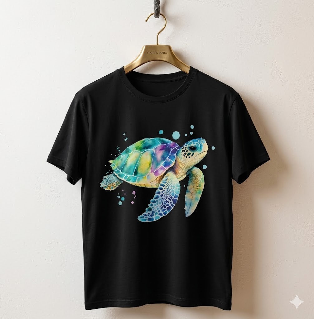 Turtle Splash Artwork – Beach Ocean Wildlife Animal Lover T-Shirt – H069