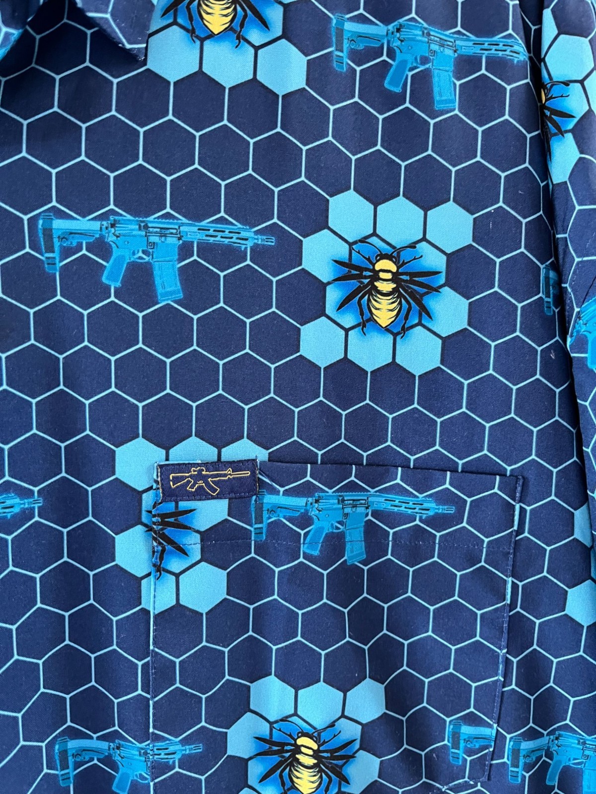 retro rifle sting ops bees honey hive deep blue mens short sleeve 4xl shirt