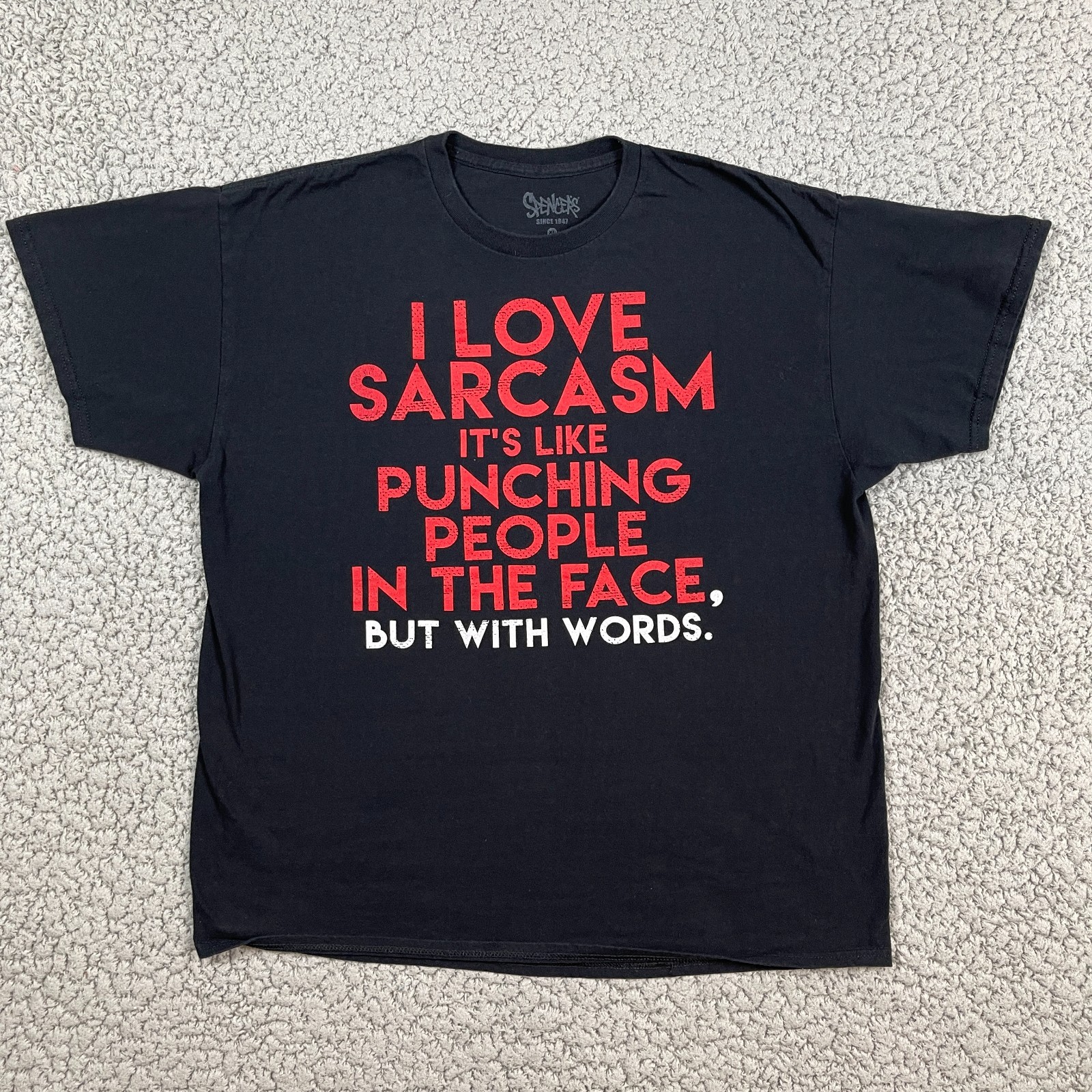 Spencer’s Sarcasm Humor Shirt Mens XL Black Punching Faces Short Sleeve