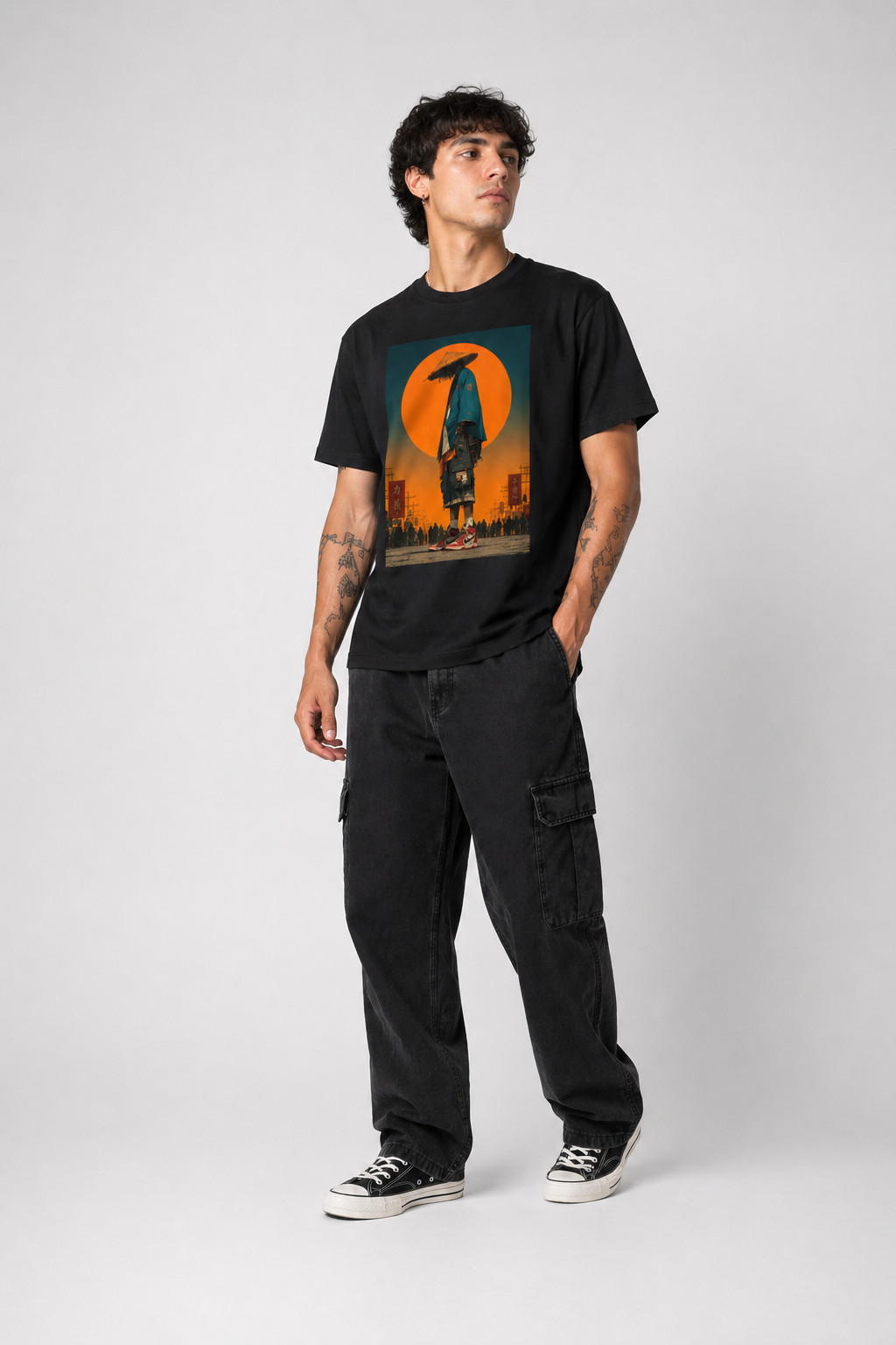 Unisex Graphic Black T-Shirt Cyberpunk Streetwear Loose Fit Japanese Anime Tee