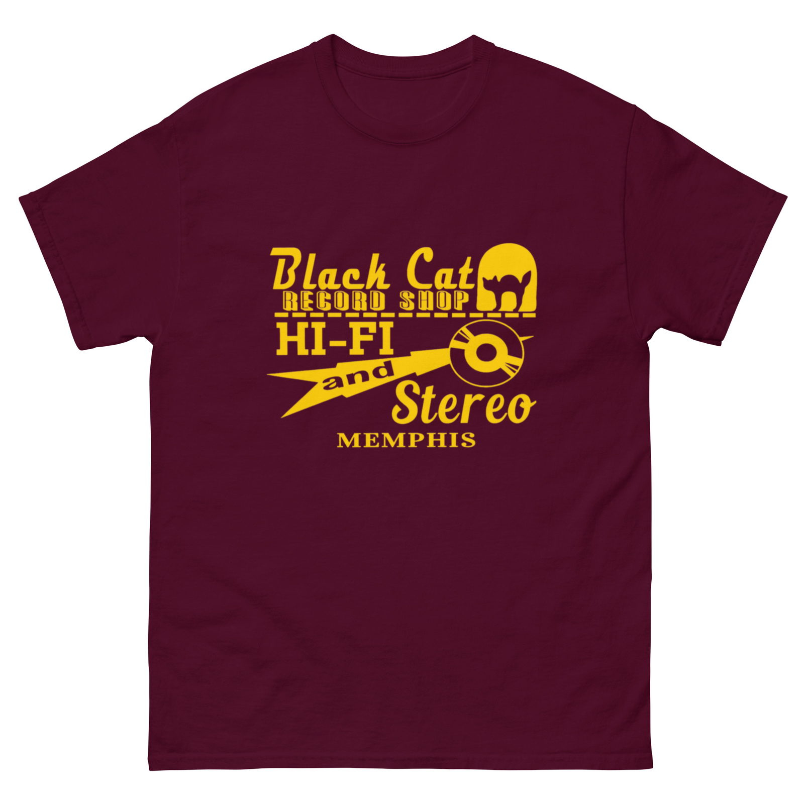 BLACK CAT RECORD SHOP T SHIRT by RACE CITY RETRO 33 45 78 VINYL MEMPHIS