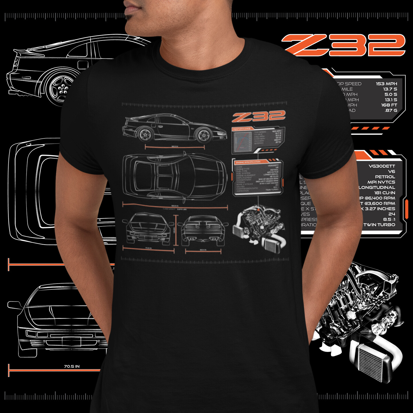 300ZX Z32 Twin Turbo VG30DETT Blueprint Short-Sleeve Unisex T-Shirt