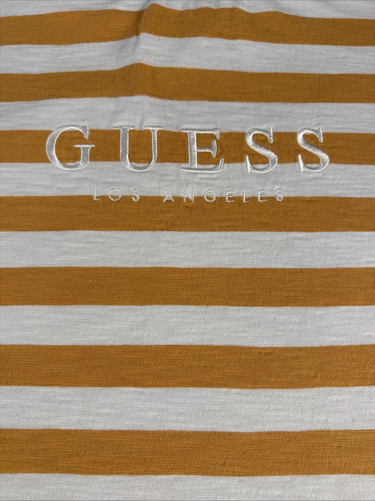 Vintage Guess Jeans USA Striped T‑Shirt Men’s Large 90s Yellow Cotton Logo