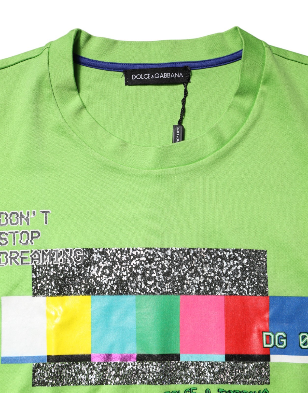 DOLCE & GABBANA T-shirt Green Graphic Printed Round Neck Men IT48/US38/M 750usd