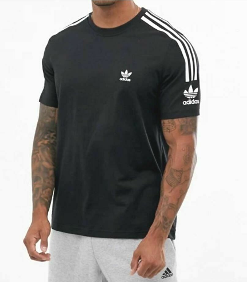 NEW MEN’S ADIDAS ORIGINALS TREFOIL TECH TEE SHIRT ~SIZE LARGE #ED6116 BLACK