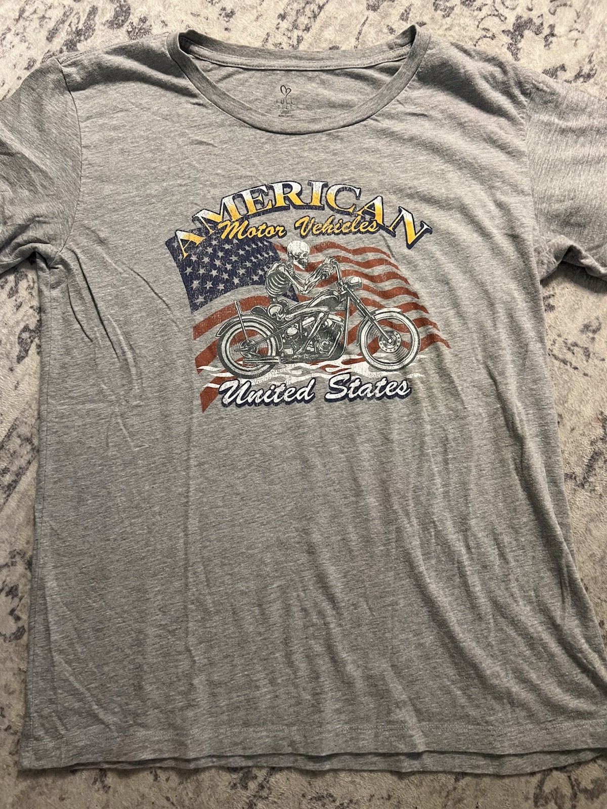 Tultex Softstyle Men’s XL Gray Crew Neck USA Motorcycle Skeleton Graphic Tee