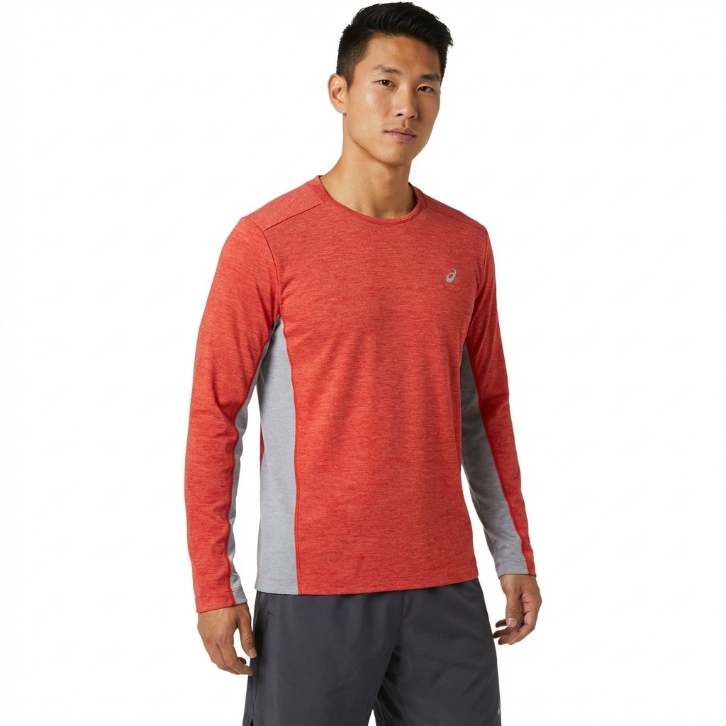 ASICS Men’s Train Sana Long Sleeve Top – Size Large – Fiery Red / Piedmon
