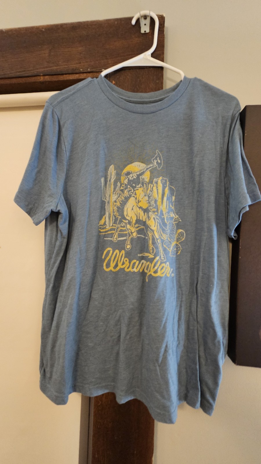 Wrangler Womens Cowboy Western Graphic T-Shirt Blue Crew Neck Cotton Knit XL