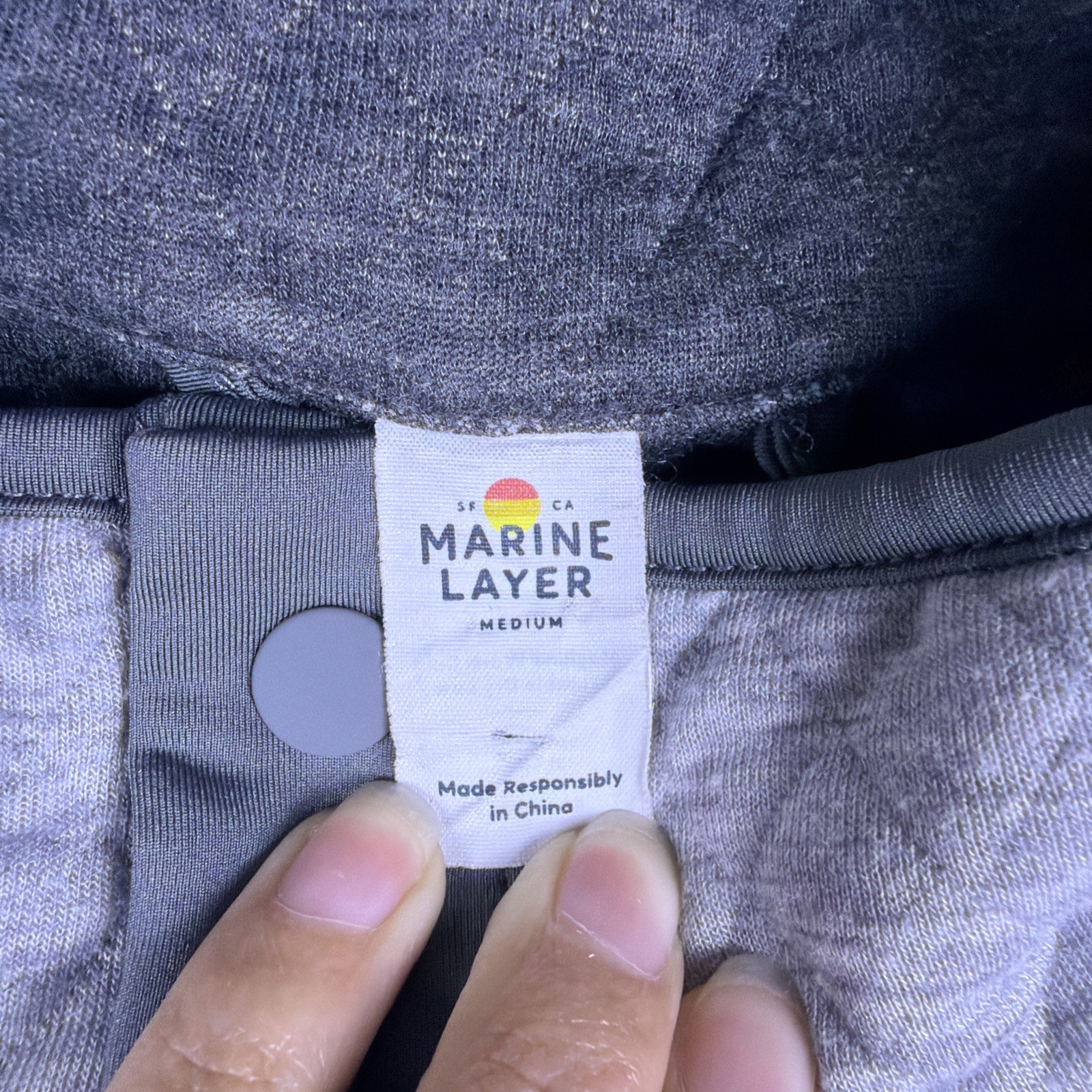 Marine Layer Crobet Pullover Mens Medium Charcoal Gray Snap Quilted Reversible