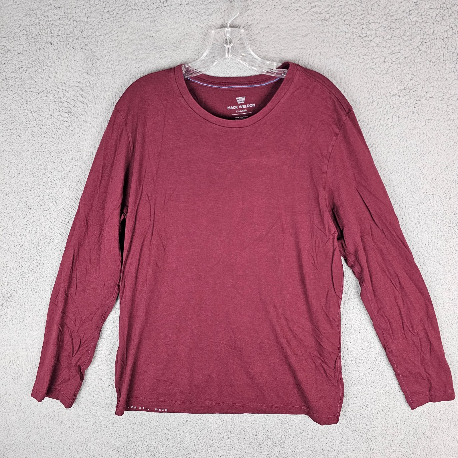 Mack Weldon Tee Shirt Mens XL Maroon Pima Cotton Long Sleeve Round Neck Pullover