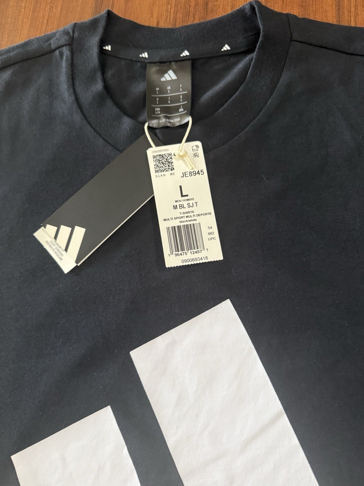 Adidas Men’s Black and White Large Size Performance Logo T-Shirt