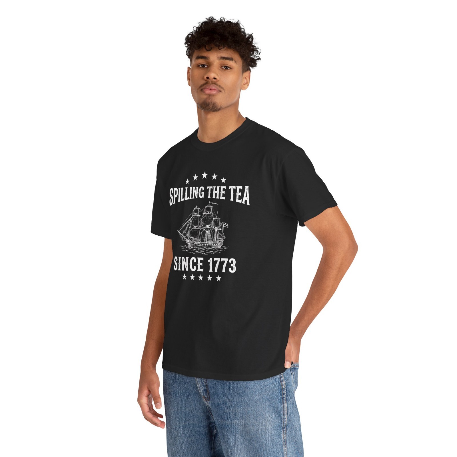 Spilling The Tea Since 1773 Retro Fun Patriotic 4th Ladies’ Round Neck Tshirt