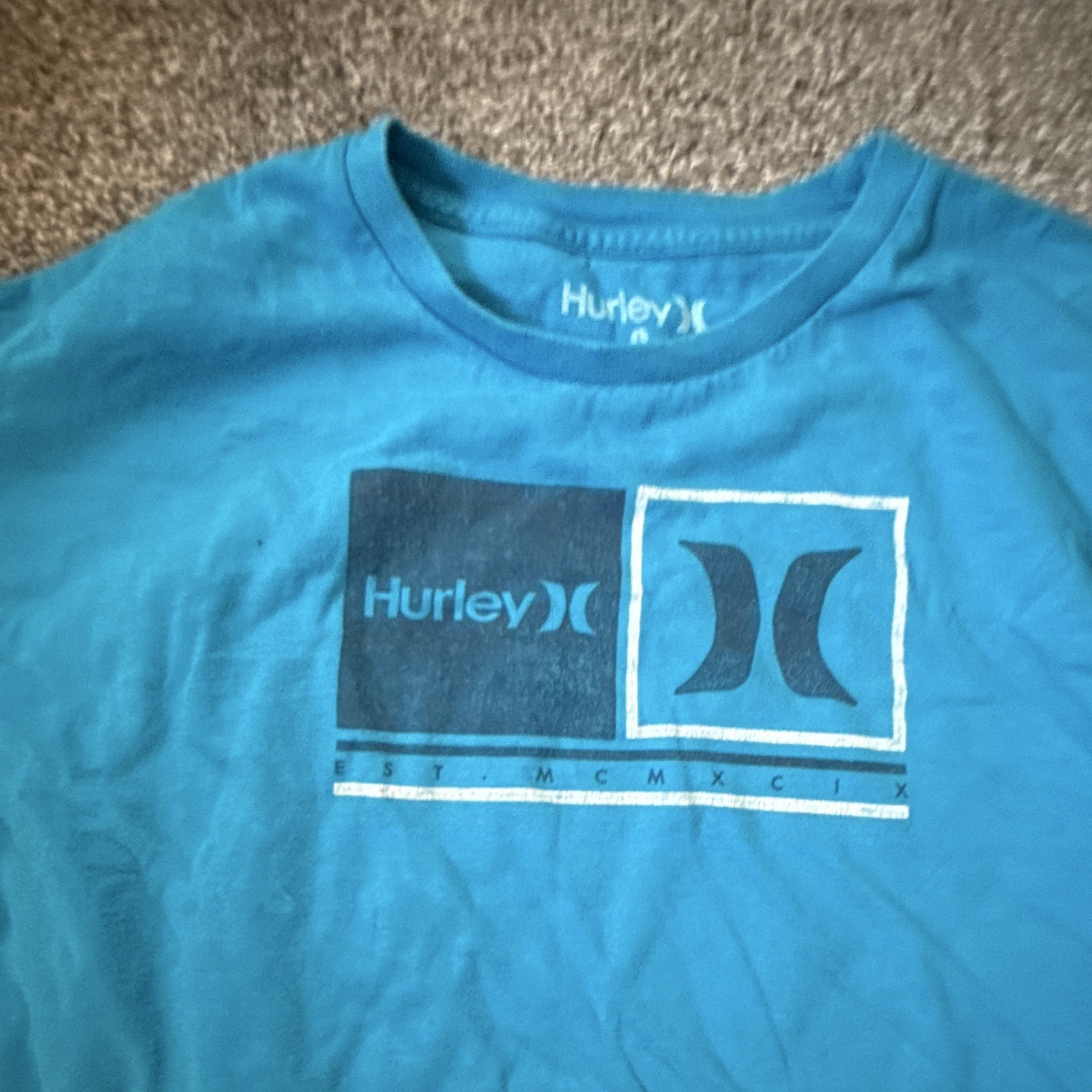 Hurley Men’s Blue Graphic Logo Short Sleeve Crew Neck T-Shirt Size M