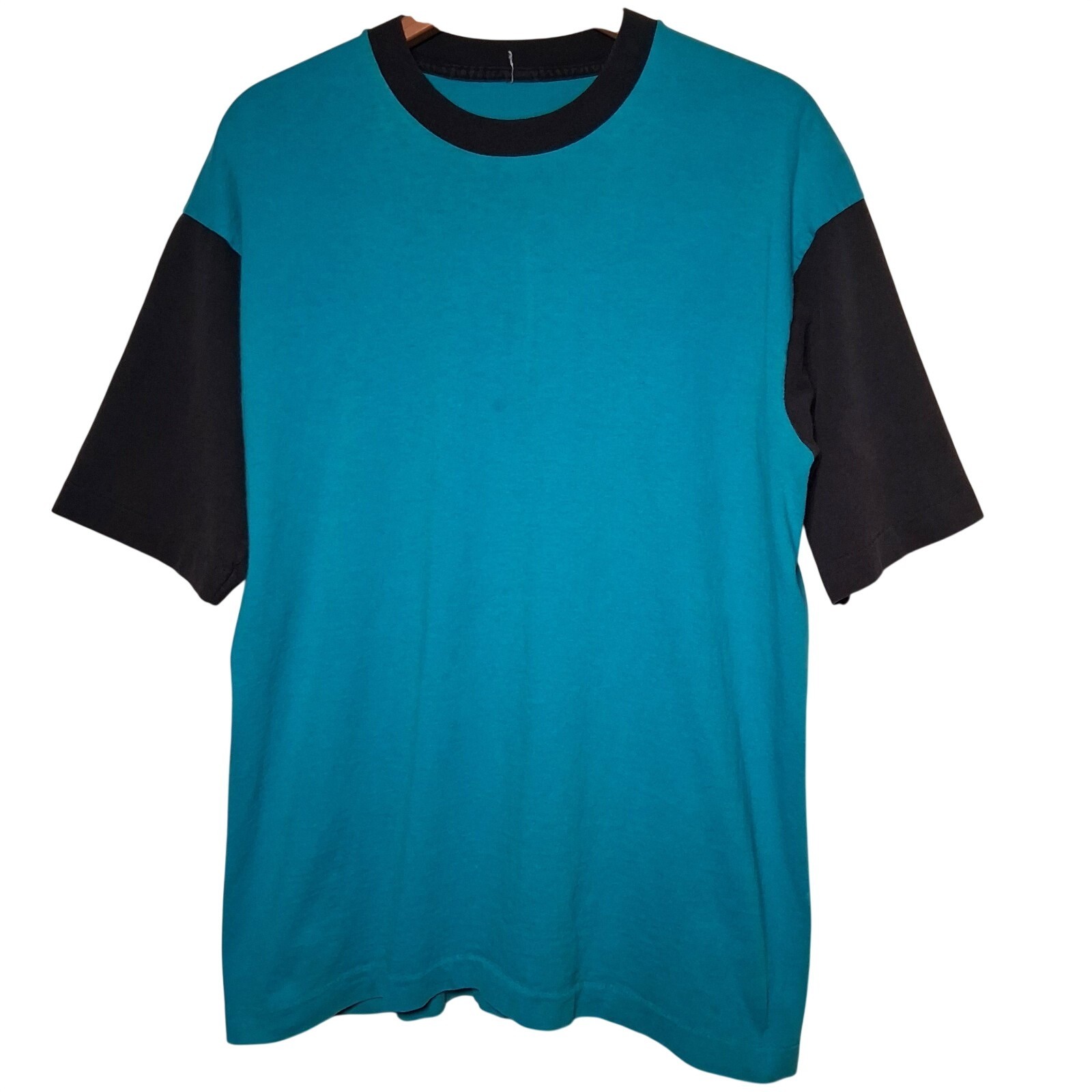 Vintage 1990s Colorblock T Shirt L Blue Black Single Stitch Grunge Skate READ